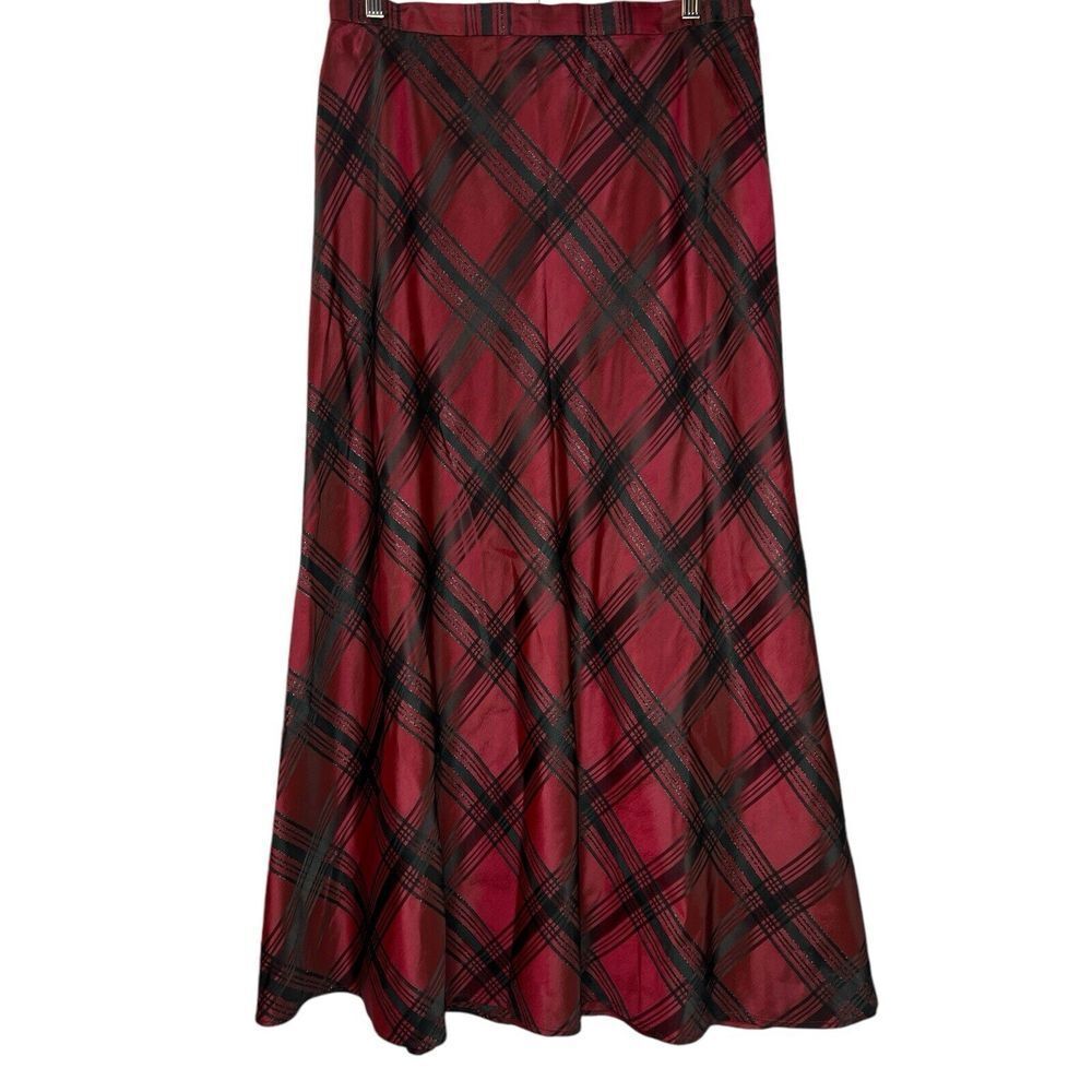 Vintage Women's 18 Dark Academia Burgundy Tartan Maxi Skirt Holiday Goth